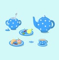 A set of blue dishes for tea drinking. Royalty Free Stock Photo